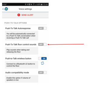 Floor control sounds and Auto-join session sound has been added to the Settings, Voice Settings, Push-To-Talk Options menu of Team on the run Application