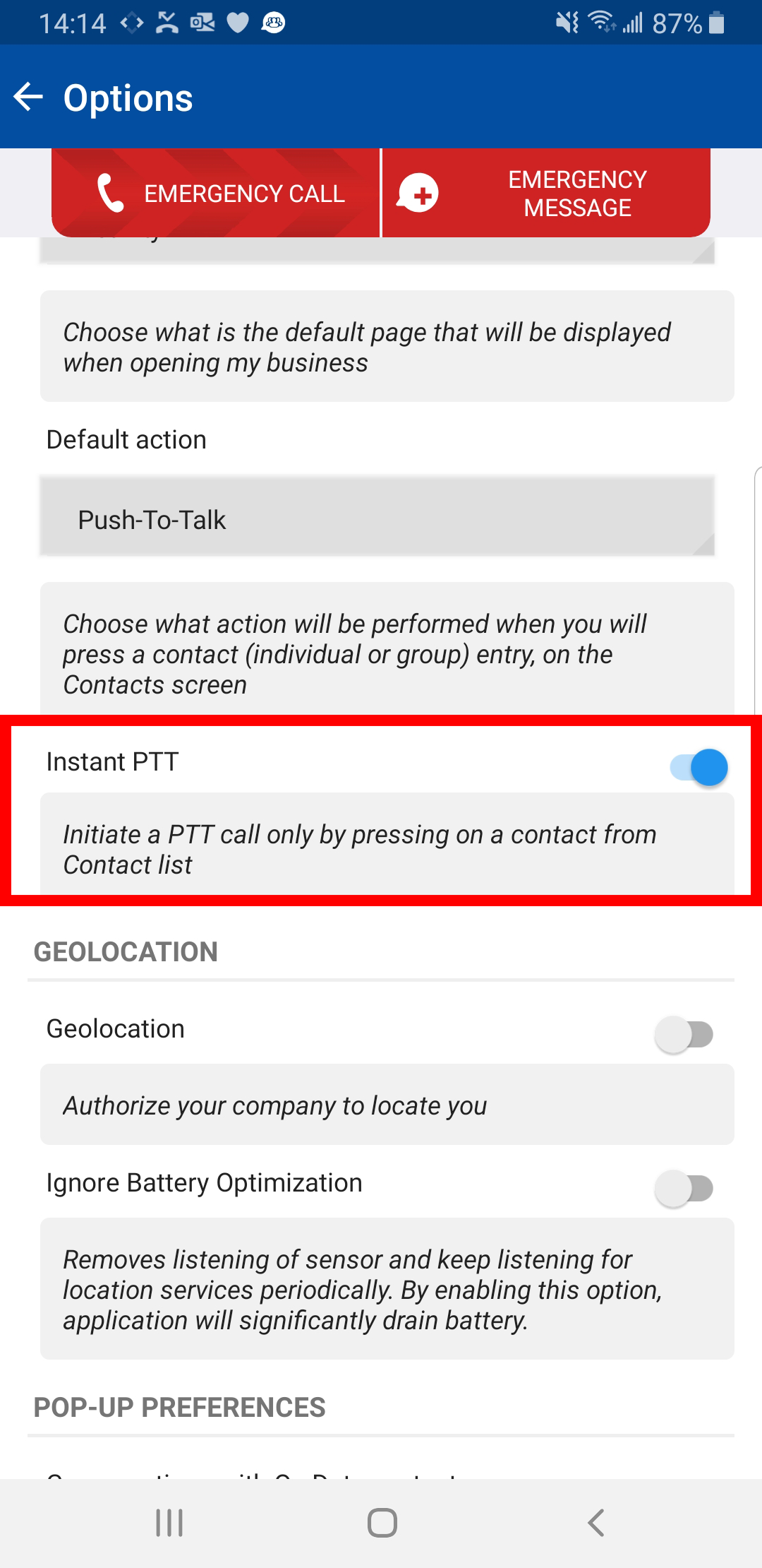A screenshot showcasing the benefits of Instant PTT, a new feature for frequent Push-to-Talk users.